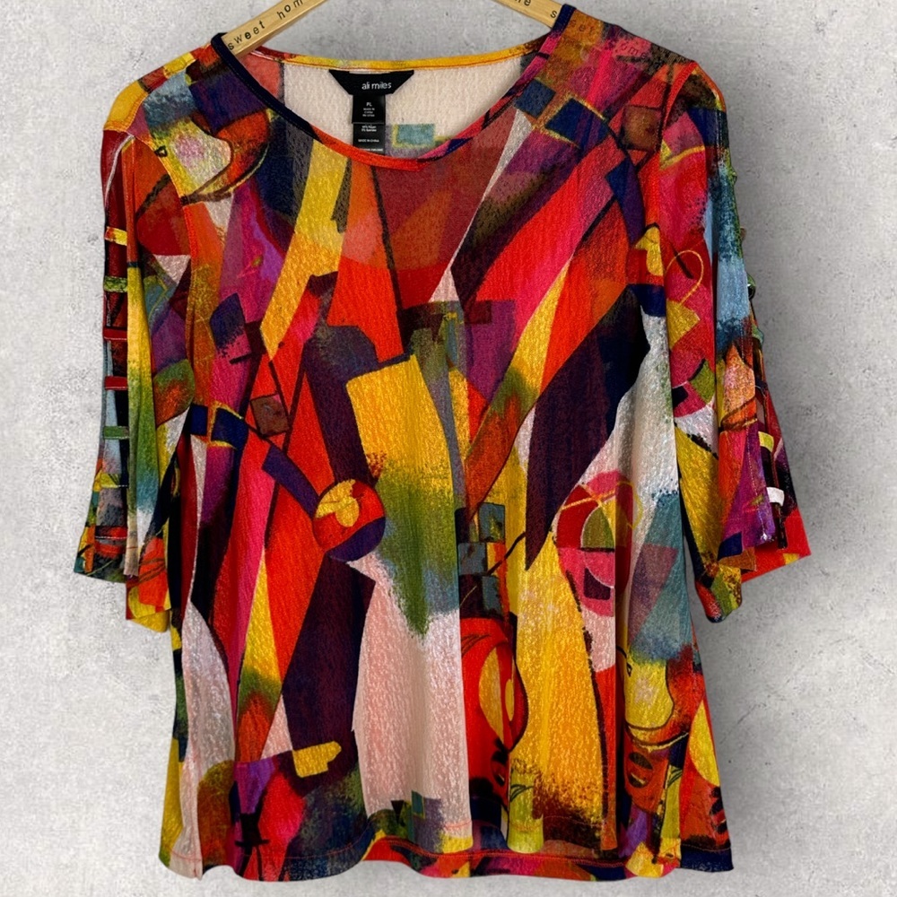 Ali Miles Multicolour Printed Tunic Top Size Large Petite Art Wear Boho Blouse L